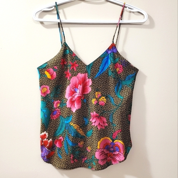 Vintage Tops - Vintage 100% Silk Patterned Camisole - Lauren Alexandra - Size S